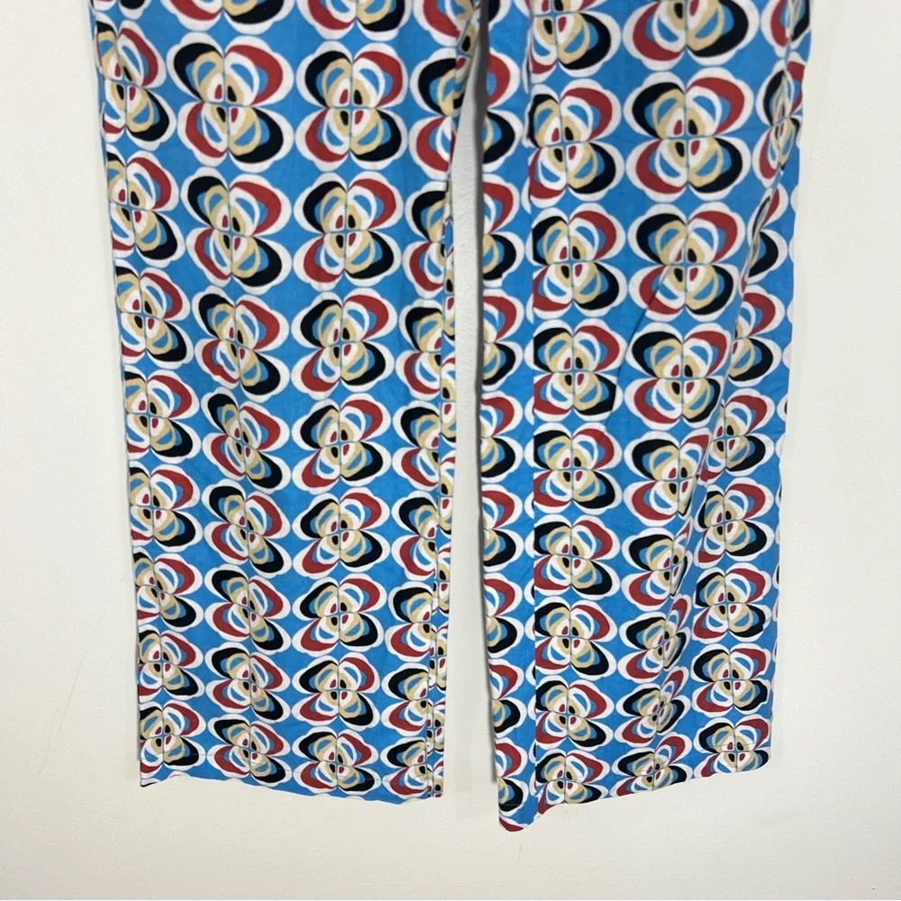Zara Geometric Print Linen Blend Trouser Pants Wide Leg Size Small